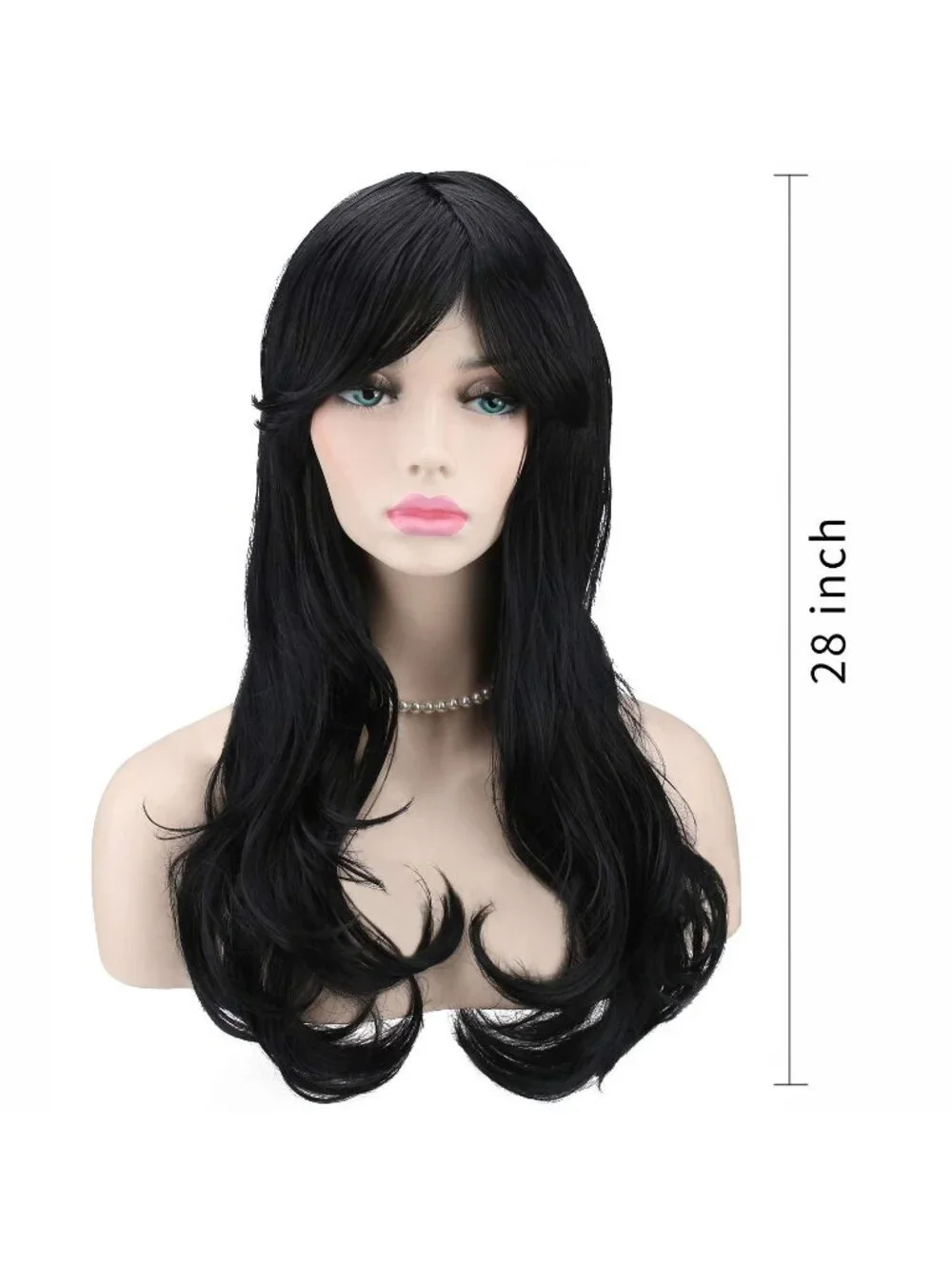 Women's Black 28 Inch Classic Long Synthetic Wavy Cosplay Curly Hair Wigs